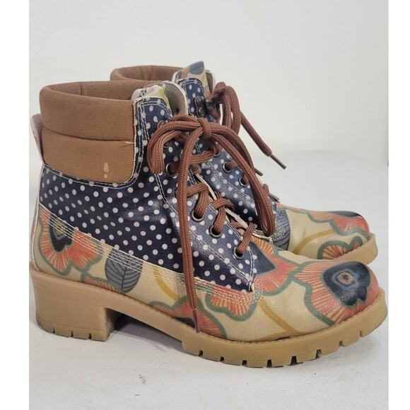 Goby Boots Womens Size 38 (7.5) Boho Retro Ankle Boot Floral Leather Fun Boots - Picture 1 of 9